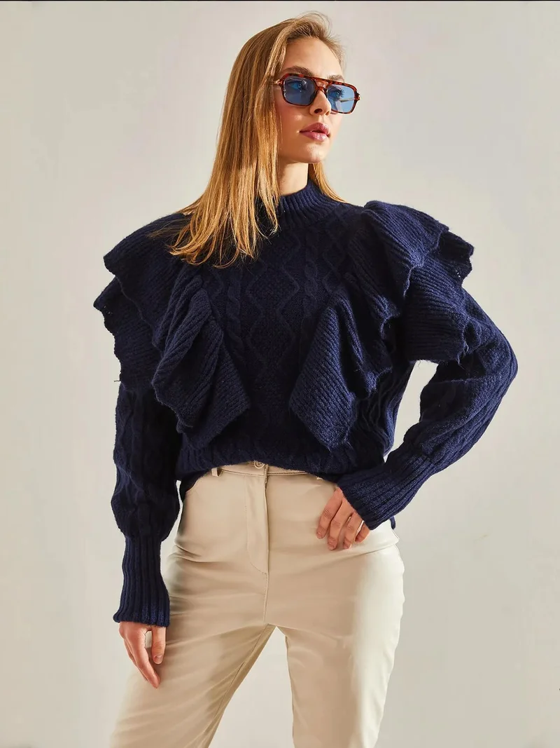 Bianco Lucci LUCCI Textured Knitwear Sweater with Half Turtleneck