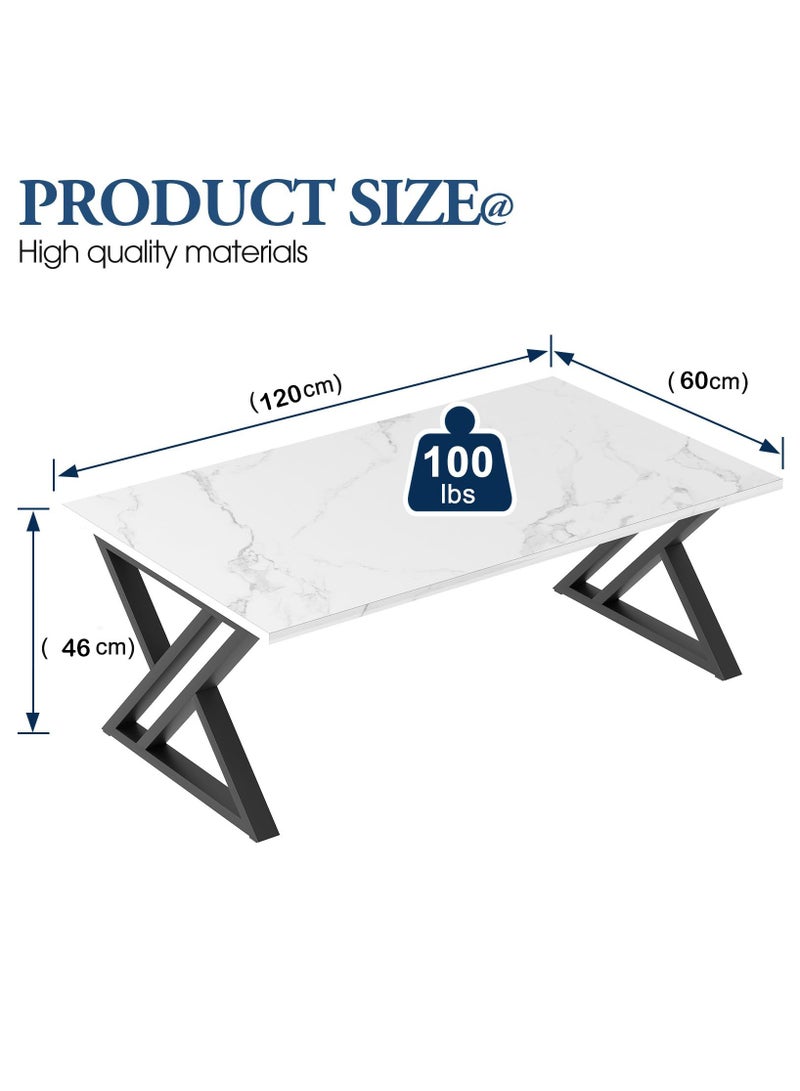 XiuWoo Coffee Table Living Room Table White Center Table, Simple Modern Faux Marble Rectangular Tea Table with Sturdy Black-Finish Metal Frame, for Bedroom Home Office 120*60*46cm - Image 5