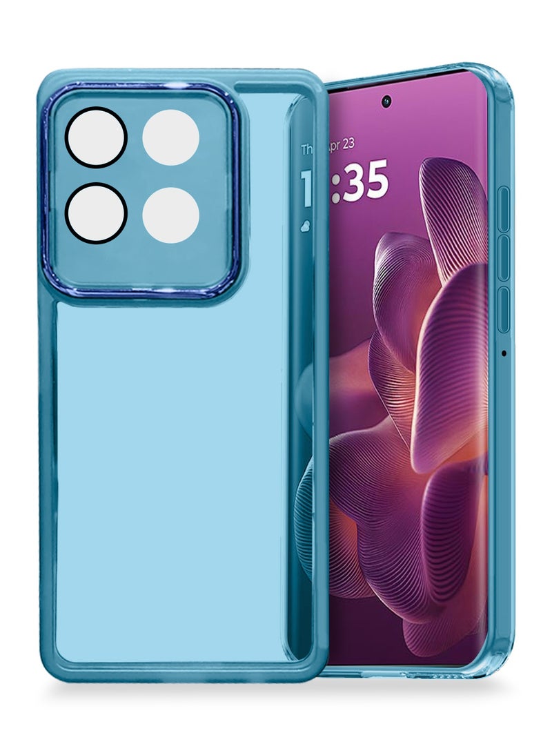 دبليو تيك غطاء خلفي أنيق شفاف بحماية كاميرا من السيليكون TPU رقيق جدًا لموتورولا إيدج 60 برو 5G 2025 - أزرق - Image 1