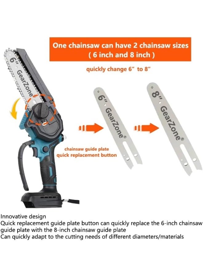 GearZone Cordless Chainsaw 6 and 8 Inches, 2-in-1 Mini Chainsaw with 2pcs Batteries and Charger, Small Chainsaw Portable Wood Cutter One-Handed Chainsaw for Trees, Gardening, Forests - Image 2