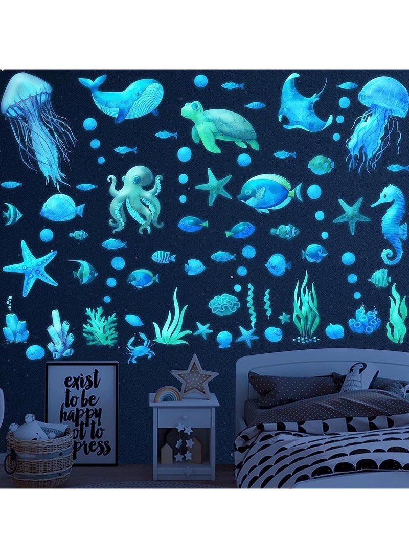 Today Idea Ocean Fish Wall Decals,Glow in The Dark Under The Sea Wall Decals Sea Life Animals Wall Stickers Removable Waterproof Peel and Stick for Boys Kids Bathroom Watercolor Ocean Creatures Decor(Upgrade) - Image 1