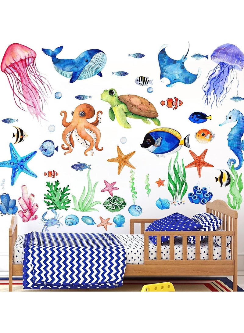 Today Idea Ocean Fish Wall Decals,Glow in The Dark Under The Sea Wall Decals Sea Life Animals Wall Stickers Removable Waterproof Peel and Stick for Boys Kids Bathroom Watercolor Ocean Creatures Decor(Upgrade) - Image 2