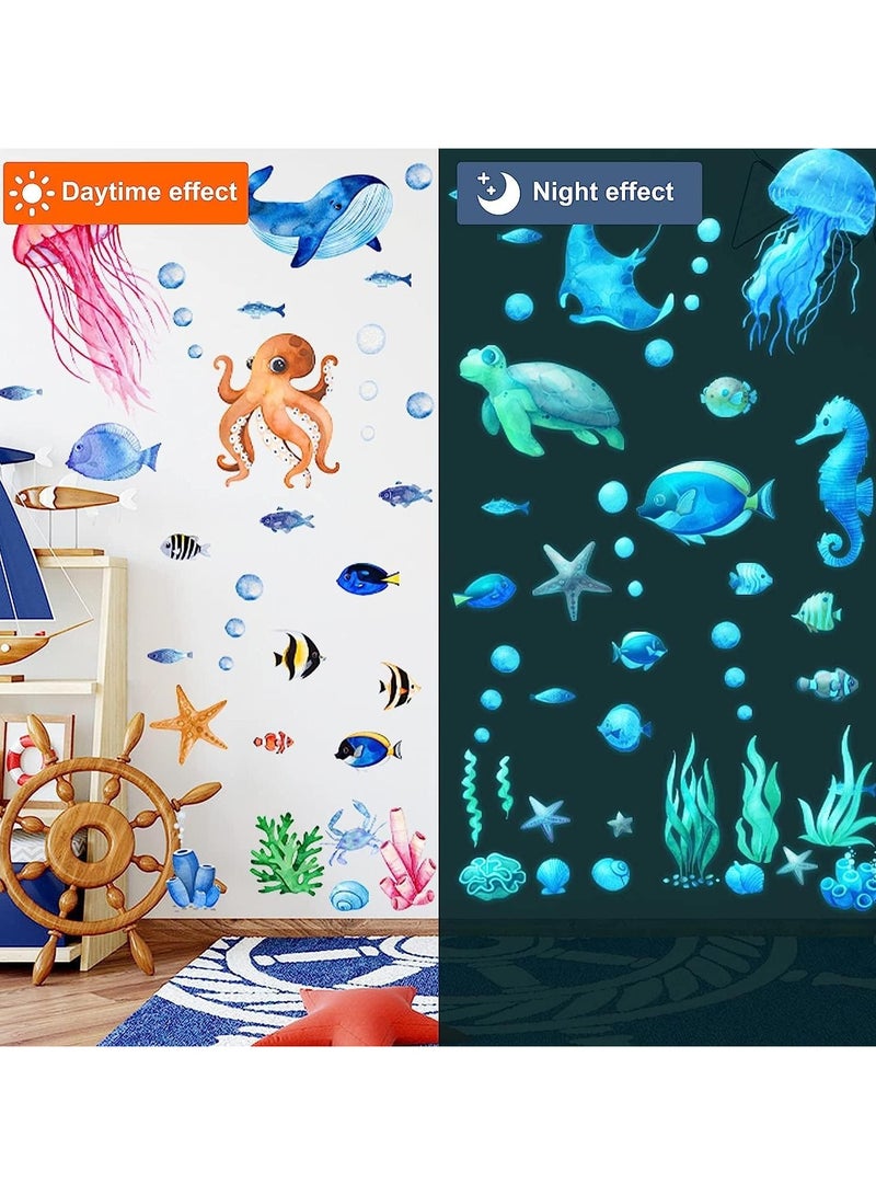 Today Idea Ocean Fish Wall Decals,Glow in The Dark Under The Sea Wall Decals Sea Life Animals Wall Stickers Removable Waterproof Peel and Stick for Boys Kids Bathroom Watercolor Ocean Creatures Decor(Upgrade) - Image 3