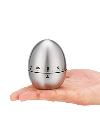 SHOPECOM Egg Timer Wind up Timer Kitchen Timer Cooking Timer Reminder Timer Mechanical Reminder Cute Timer Mechanical Rotating Alarm with 60 Minutes for Cooking Silver Egg Shape - Image 1