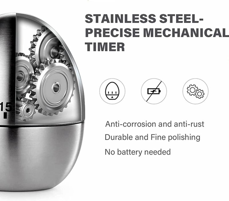 SHOPECOM Egg Timer Wind up Timer Kitchen Timer Cooking Timer Reminder Timer Mechanical Reminder Cute Timer Mechanical Rotating Alarm with 60 Minutes for Cooking Silver Egg Shape - Image 4