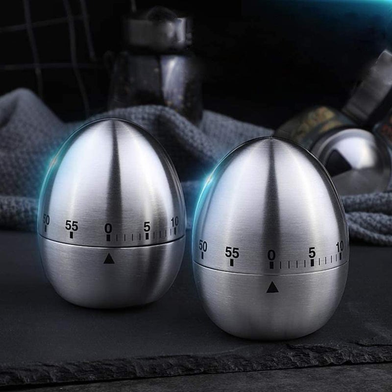 SHOPECOM Egg Timer Wind up Timer Kitchen Timer Cooking Timer Reminder Timer Mechanical Reminder Cute Timer Mechanical Rotating Alarm with 60 Minutes for Cooking Silver Egg Shape - Image 2