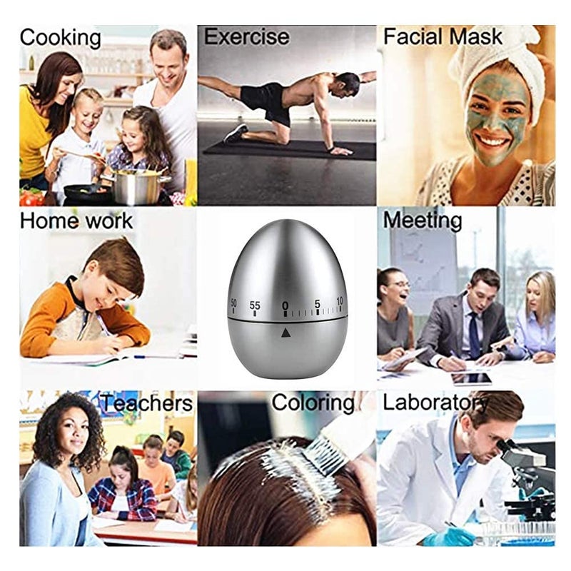 SHOPECOM Egg Timer Wind up Timer Kitchen Timer Cooking Timer Reminder Timer Mechanical Reminder Cute Timer Mechanical Rotating Alarm with 60 Minutes for Cooking Silver Egg Shape - Image 3