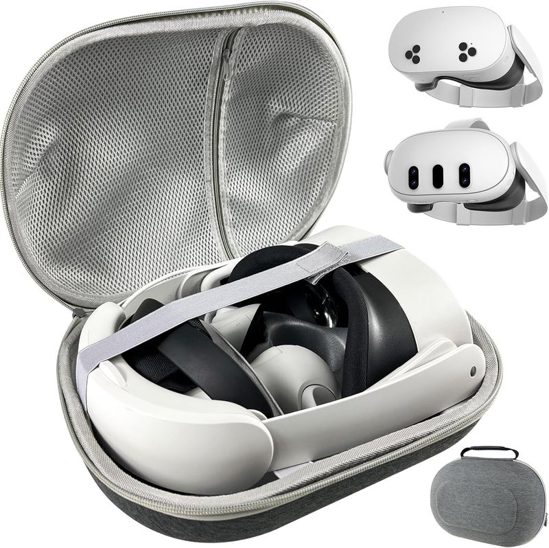 Careflection Carry Case for Oculus Meta Quest 3/ Quest 3 VR Glass Dust Proof Double Layer Storage Box & Travel Hand Carrying Bag Fits Virtual Reality Device+Elite Strap+Controllers+ Cable+ Kit, Grey - Image 4