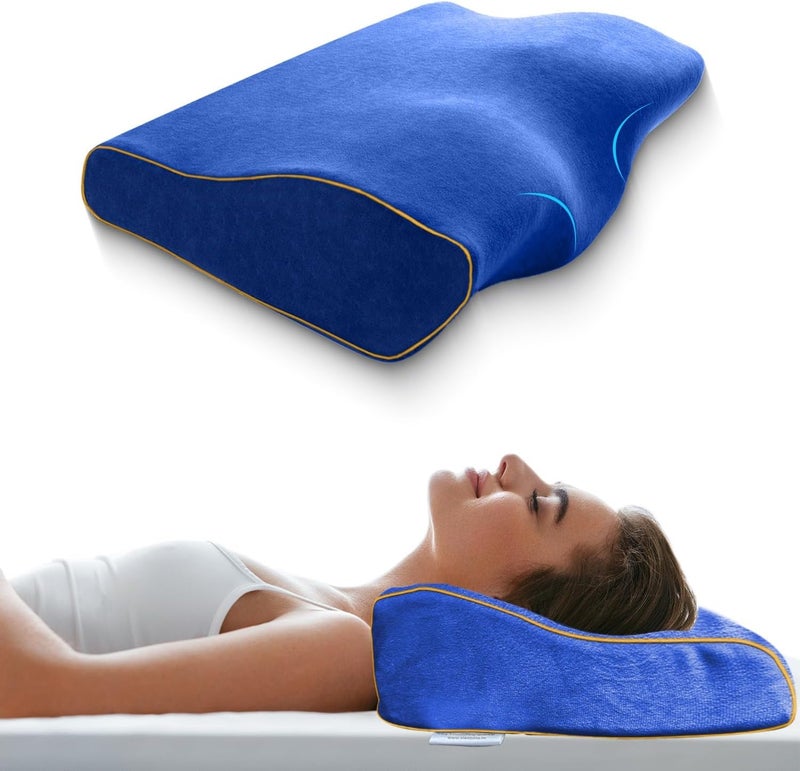 Sleepsia وسادة Sleepsia من الرغوة الذاكرة | ضمان لمدة عام | وسادة طبية لآلام الرقبة، مزودة بدعم إضافي للرقبة لمن ينامون على جانبهم أو ظهورهم (لون أزرق) - Image 1