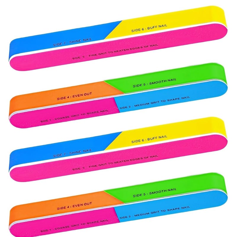 4pcs Professional Nail File Set Seven Sided Polishing File Nail Buffing Block For Natural Nails Nail Polishing File 7 Color Surfaces Versatile Use For All Nail Types - Image 1
