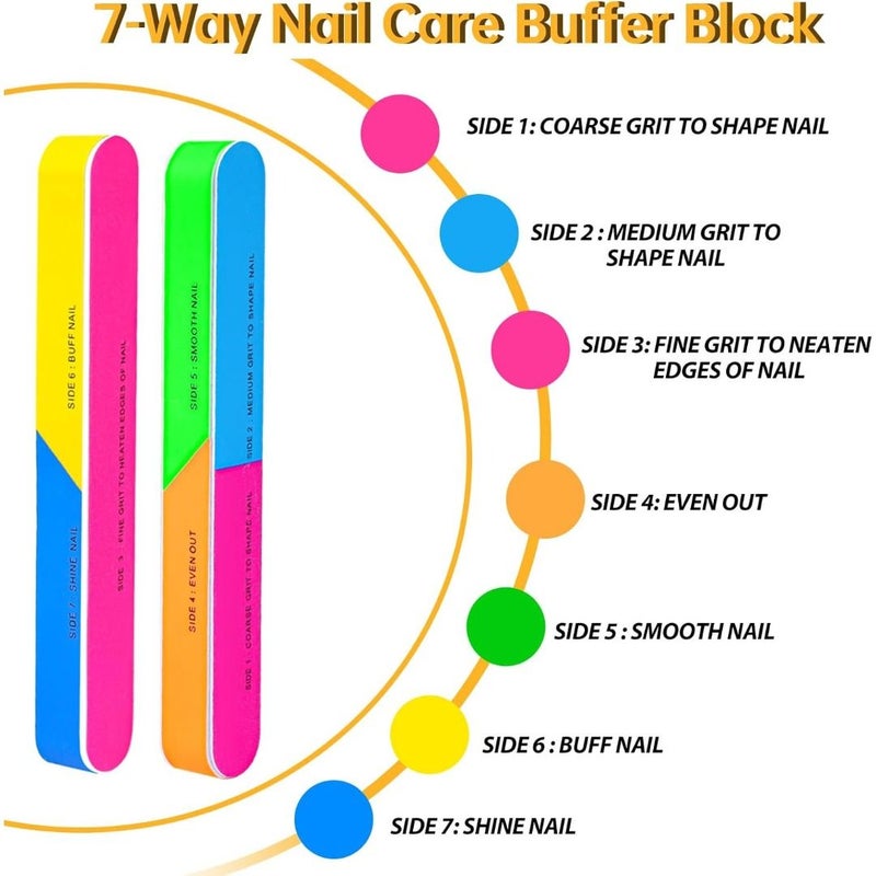4pcs Professional Nail File Set Seven Sided Polishing File Nail Buffing Block For Natural Nails Nail Polishing File 7 Color Surfaces Versatile Use For All Nail Types - Image 4