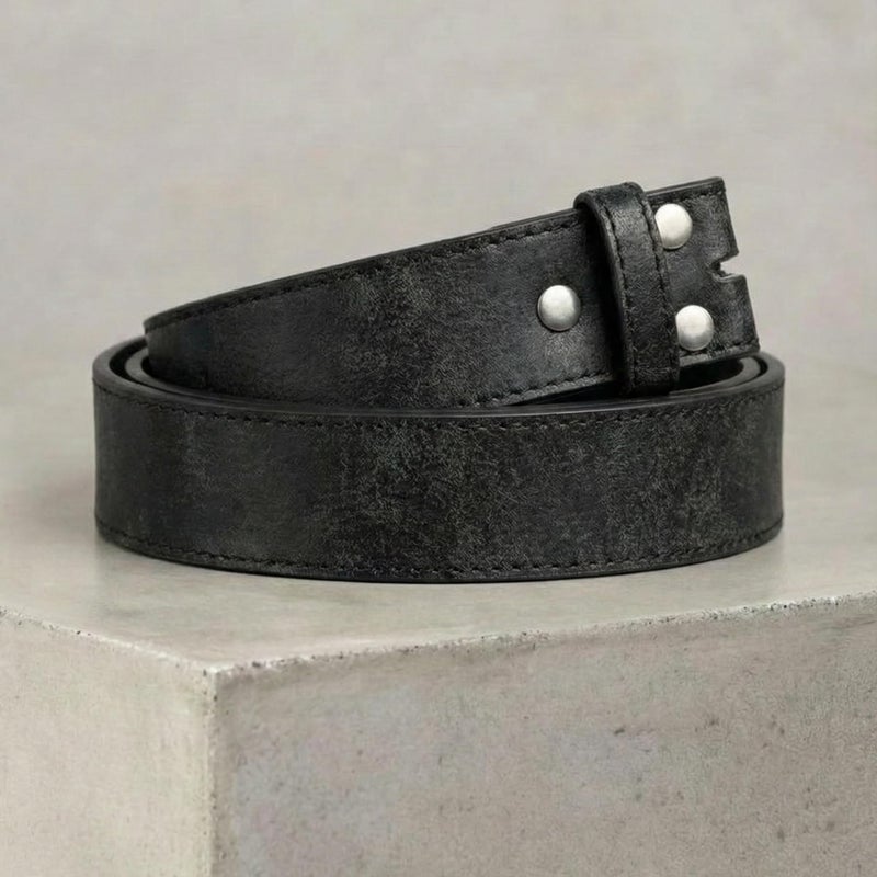 BC Belts Leather Belt Strap with Vintage Distressed Texture 1.5" Wide with Snaps (Black-M) - Image 2
