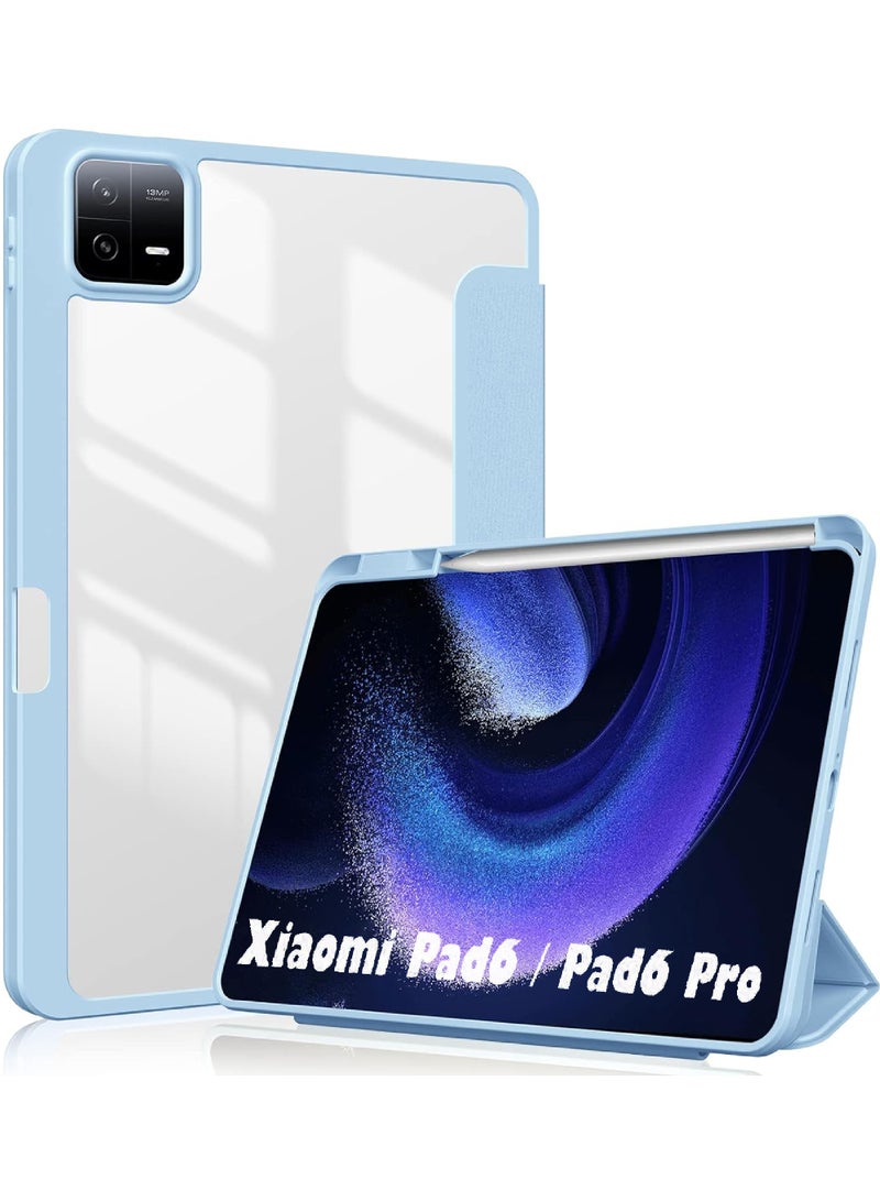 Case for Xiaomi Pad 6/Pad 6 Pro 11 inch Auto Wake & Sleep Slim Trifold Stand Case Cover with Pencil Holder Clear Trasparent Back Shell Csae for Xiaomi Pad 6 11inch/Xiaomi Pad 6 Pro 11inch