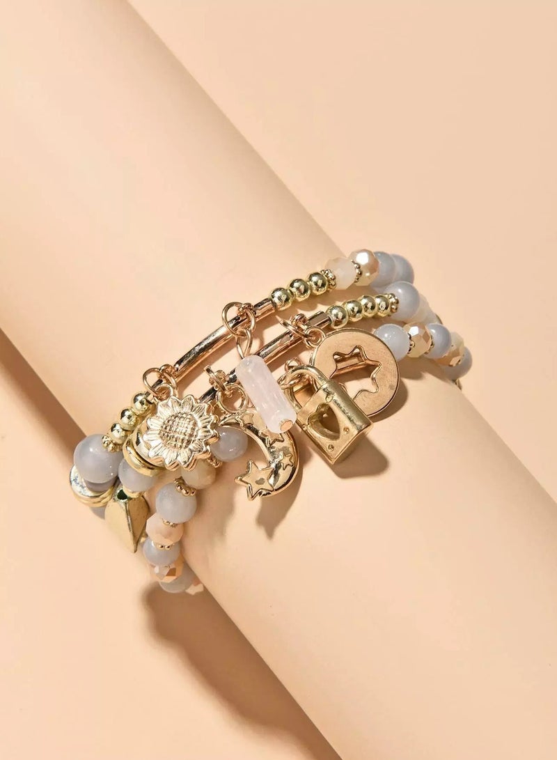 3pcs Lock Charm Beaded Bracelet  - Image 1