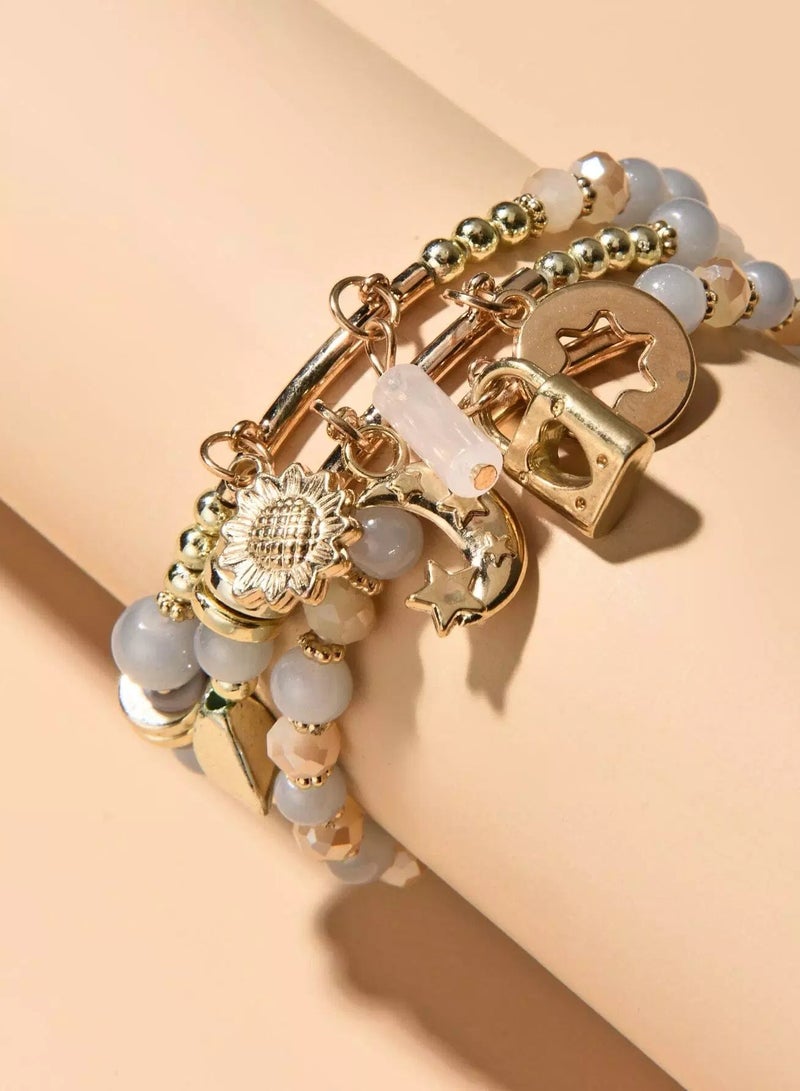 3pcs Lock Charm Beaded Bracelet  - Image 2