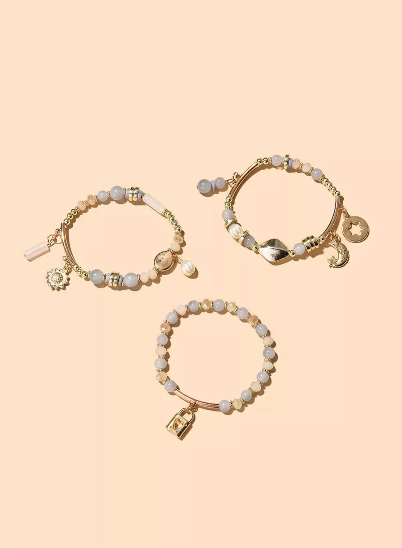 3pcs Lock Charm Beaded Bracelet  - Image 3