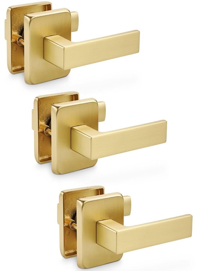 Linkaa Interior Passage Door Handle Brass Gold Lever Handles for Closet and Hallway Doors,Keyless Door Knob with no Lock,Heavy Duty Levers (Satin Brass，Passage，No Lock，3 Pack - Image 1