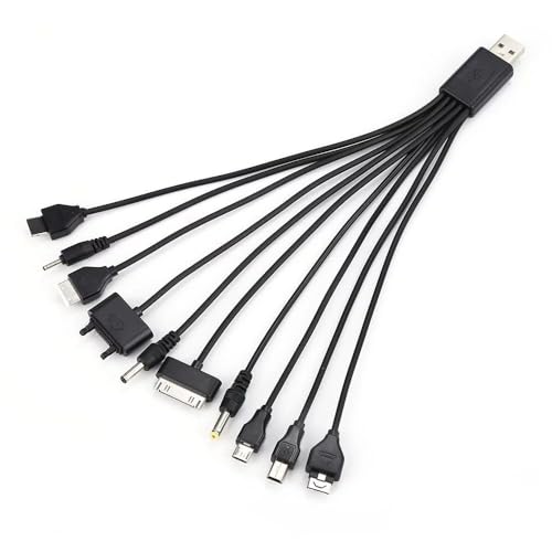 Qintreesify Black 10 in 1 USB Multi Charger USB Cables for Mobile Phones Charging Cord 20cm/7.87in Universal to Multi Plug Cell Phone Cable for Smartphone Wires - Image 1
