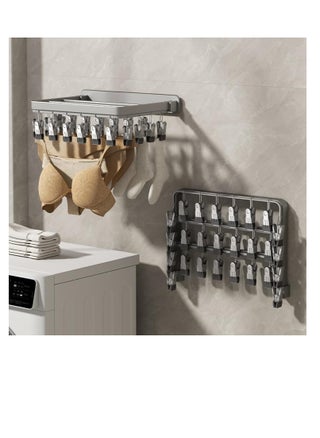 2PCS Foldable Clothes Drying Rack Wall Mounted Clothes Hanger Multiuse Laundry Hanger with Total 52 Windproof Clips for Socks Underwear Pants Towel Scarfs and Bras (Grey, 2) - pzsku/Z1050EA7A524D2CD3856EZ/45/_/1709518568/865f2d5b-baab-4676-8b35-bbee95bb905d