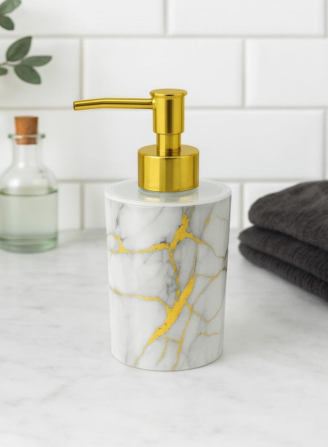 LAGET® 300ml Soap Dispenser for wash Basin - White Black Golden Print | Kitchen and Bathroom Accessories Items | Handwash Dispenser Bottle Gold Finsih Top- Set of 2 - Image 4