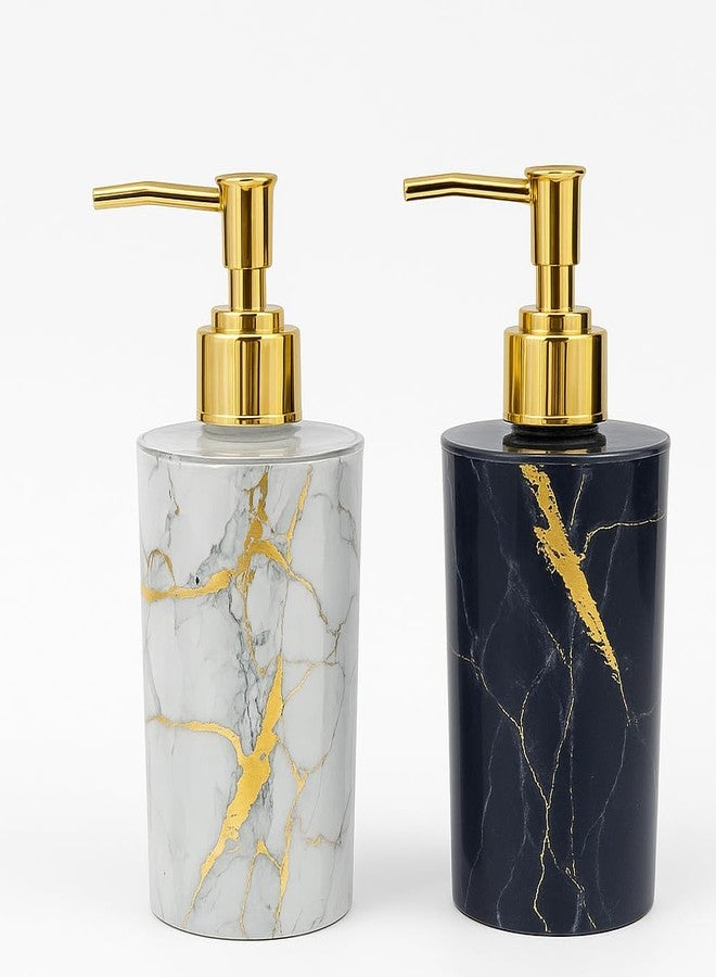 LAGET® 300ml Soap Dispenser for wash Basin - White Black Golden Print | Kitchen and Bathroom Accessories Items | Handwash Dispenser Bottle Gold Finsih Top- Set of 2 - Image 3