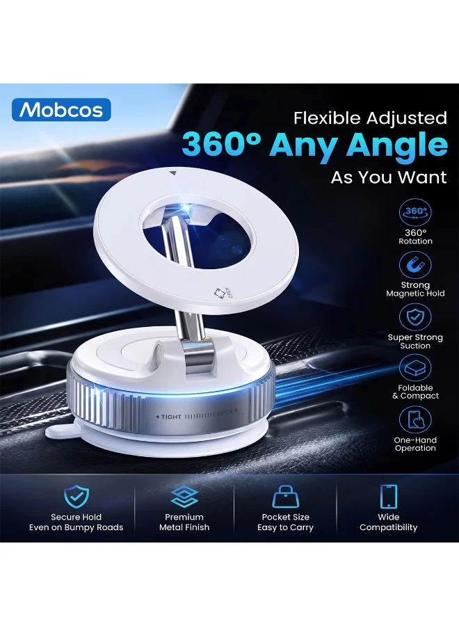 Mobcos Mobcos Car Phone Holder White Magnetic Safe Car Phone Holder – Magnetic Suction Cup Mount with 360° Rotation, Foldable Pocket-Size Design, Strong Grip for Dashboard & Windshield | White  | Best Price UAE