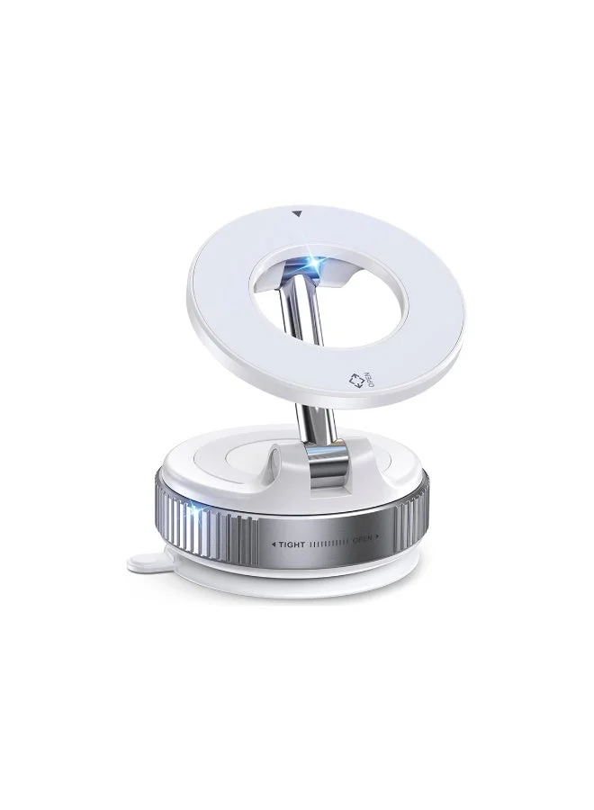 Mobcos Magnetic Safe Car Phone Holder – Magnetic Suction Cup Mount with 360° Rotation, Foldable Pocket-Size Design, Strong Grip for Dashboard & Windshield | White