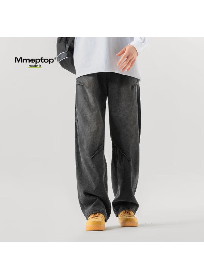 Mmoptop Men's Autumn And Winter Loose Retro Straight-leg Casual Pants 23k30104 Black L - Image 2