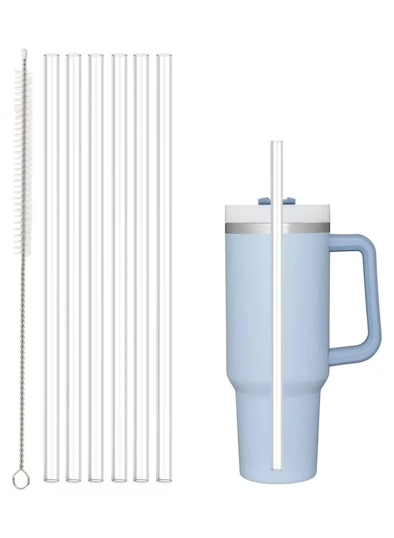 6 Pack Replacement Straws for Stanley Cup - Compatible with 30 oz & 40 oz Tumblers, Plastic with Cleaning Brush (Clear) - Image 1