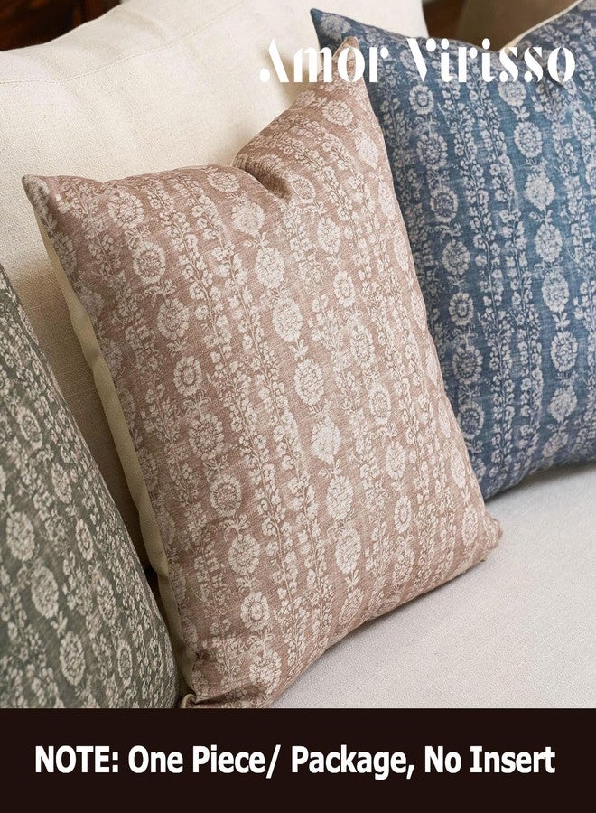 Amor Virisso Vintage Floral Throw Pillow Covers 18x18 Striped Farmhouse Block Print Pillow Cover Boho Neutral Decorative Pillows for Living Room Bed, Light Camel - Image 4