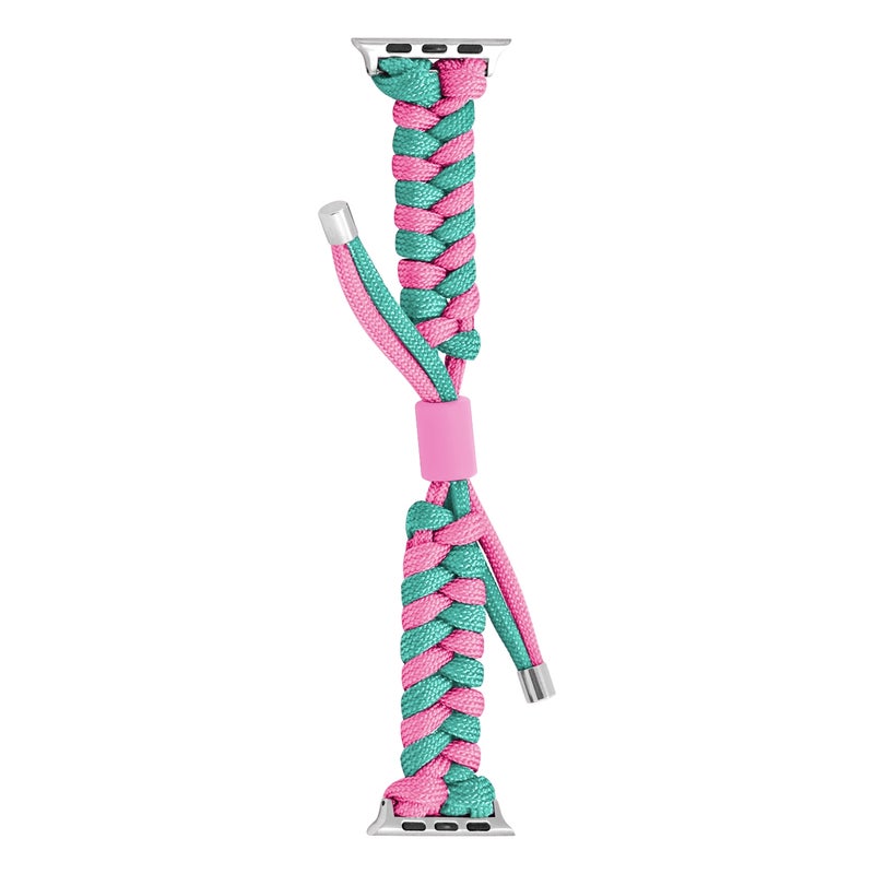 إيروريكس سوار ساعة Apple Watch Series 3 38 مم من السيليكون المضفر بذيل السمكة من باراكورد (وردي أحمر أخضر) - Image 3