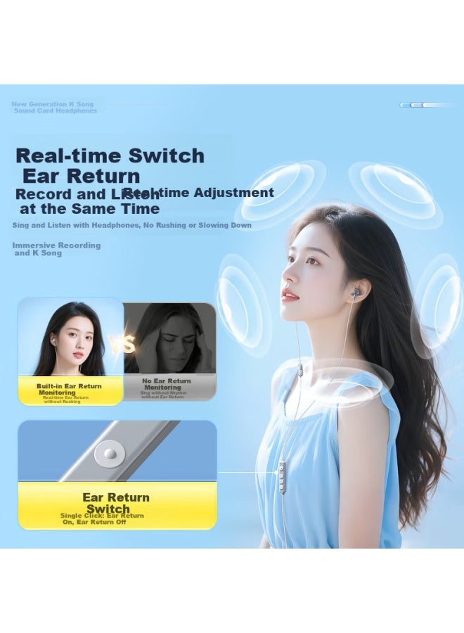 Witgoer Type-c Wired Earphones With Built-in Sound Card For Karaoke, Singing, Recording Microphone For Apple And Huawei Devices - Image 2
