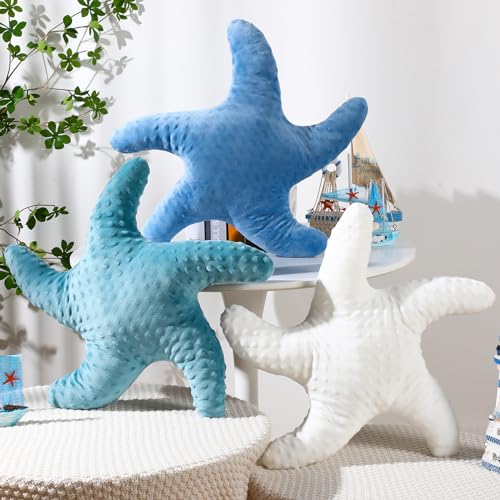 Fumete Starfish Pillow Beach Starfish Shaped Throw Pillows 20 Stuffed Animal Cute Plush Coastal Decor Ocean Star Pillow Plush Cushion for Bedroom Living Room Sofa CouchWhite Green Blue3 Pcs - Image 1