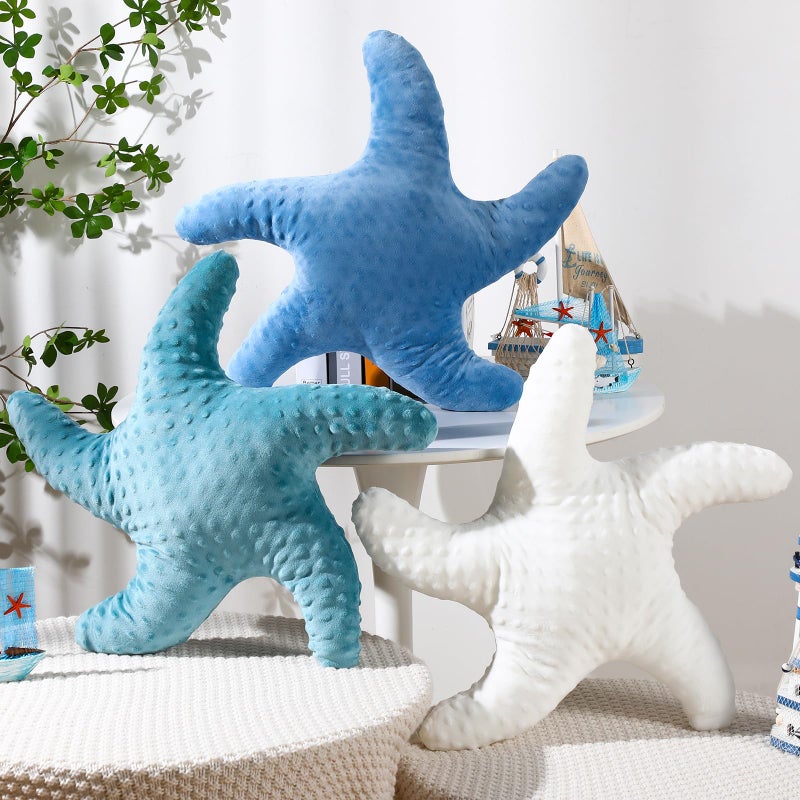 Fumete Starfish Pillow Beach Starfish Shaped Throw Pillows 20 Stuffed Animal Cute Plush Coastal Decor Ocean Star Pillow Plush Cushion for Bedroom Living Room Sofa CouchWhite Green Blue3 Pcs - Image 2
