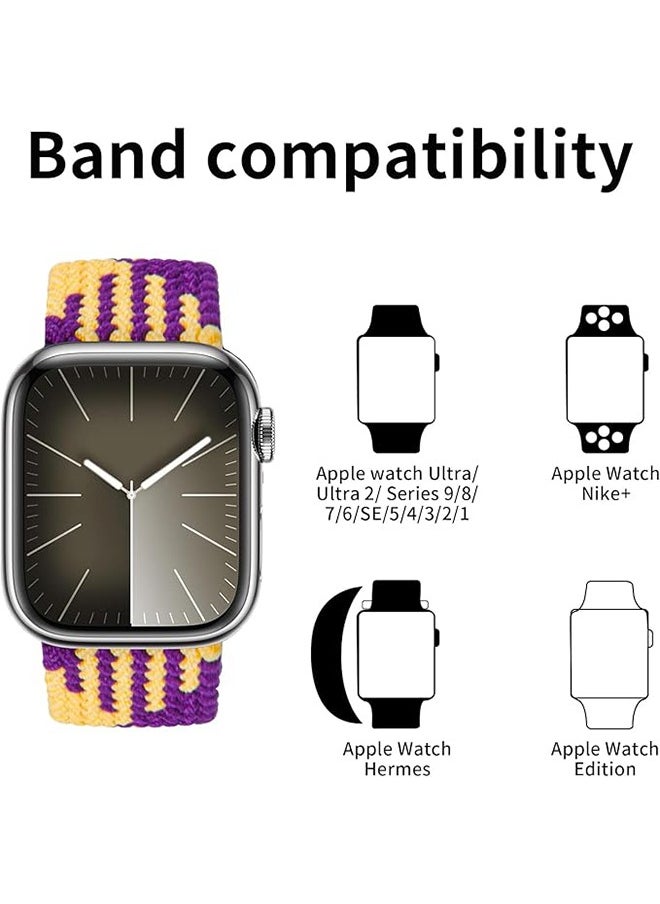 Generic - Watch Band Compatible with Apple Watch Band 42mm 44mm 45mm 49mm, for Men Women Adjustable Elastic Braided Nylon Watch Band, for Apple Watch Series9/8/7/6/5/4/SE/SE 2(Yellow/Purple) - Image 1