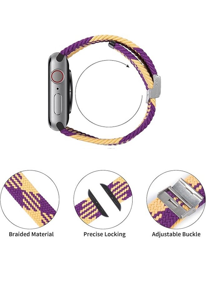 Generic - Watch Band Compatible with Apple Watch Band 42mm 44mm 45mm 49mm, for Men Women Adjustable Elastic Braided Nylon Watch Band, for Apple Watch Series9/8/7/6/5/4/SE/SE 2(Yellow/Purple) - Image 1