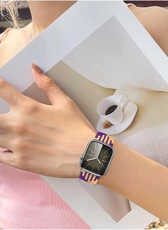 Generic - Watch Band Compatible with Apple Watch Band 42mm 44mm 45mm 49mm, for Men Women Adjustable Elastic Braided Nylon Watch Band, for Apple Watch Series9/8/7/6/5/4/SE/SE 2(Yellow/Purple) - Image 1
