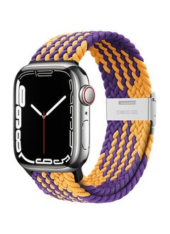 Watch Band Compatible with Apple Watch Band 42mm 44mm 45mm 49mm, for Men Women Adjustable Elastic Braided Nylon Watch Band, for Apple Watch Series9/8/7/6/5/4/SE/SE 2(Yellow/Purple)