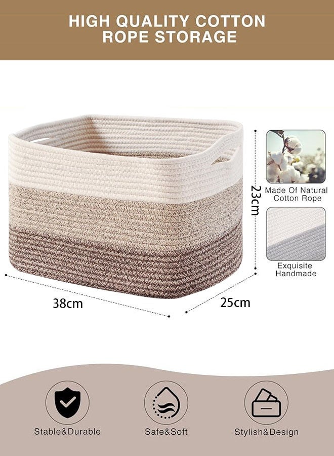 Hanayo 3 Pack Storage Basket for Organizing Woven Baskets Storage Bins & Toy Organizer with Handles Cotton Rope Storage Basket for Books Baby Basket for  Bedroom Living Room (White & Brown) - Image 4