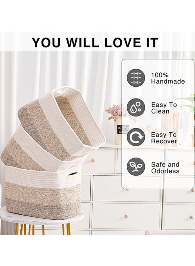 Hanayo 3 Pack Storage Basket for Organizing Woven Baskets Storage Bins & Toy Organizer with Handles Cotton Rope Storage Basket for Books Baby Basket for  Bedroom Living Room (White & Brown) - Image 5