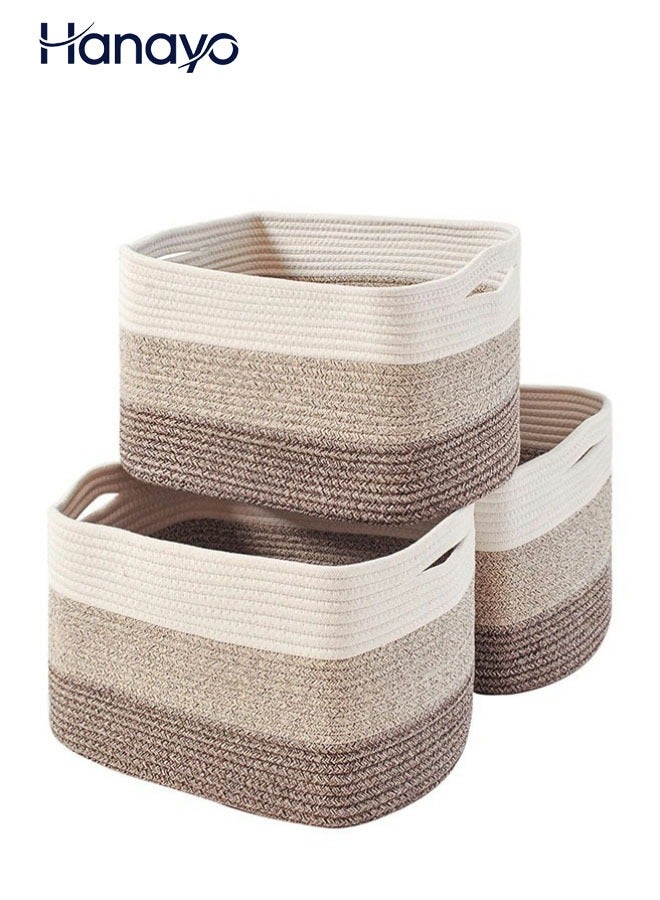 Hanayo 3 Pack Storage Basket for Organizing Woven Baskets Storage Bins & Toy Organizer with Handles Cotton Rope Storage Basket for Books Baby Basket for  Bedroom Living Room (White & Brown) - Image 1