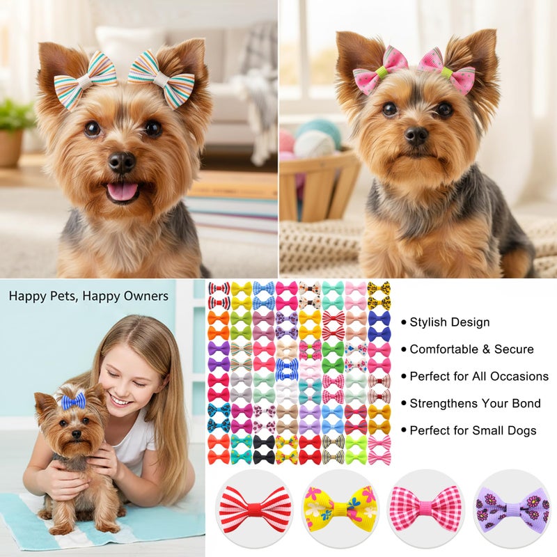 QingHan Dog Hair Bows Small Puppy Bowknot Clips for Pet Grooming Accessories Doggy Gifts 100Pcs (50 Pairs) - Image 2
