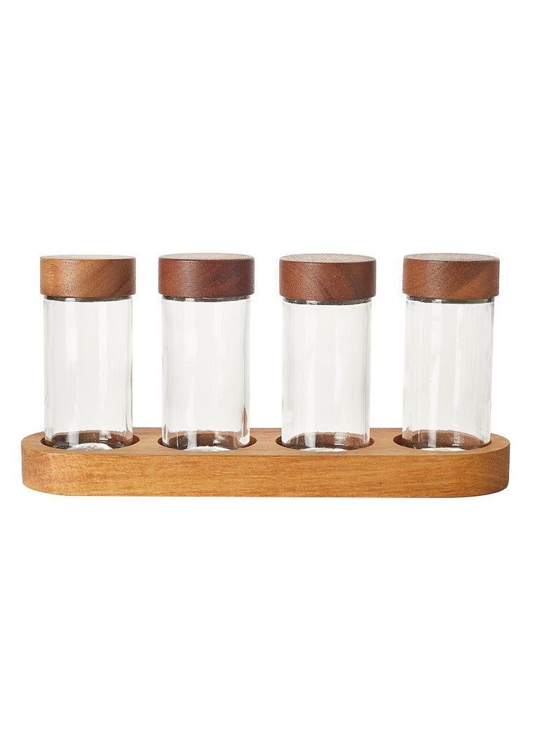 general 4-piece round glass spice jar set with wooden lids condiment jars kitchen storage containers - Image 2