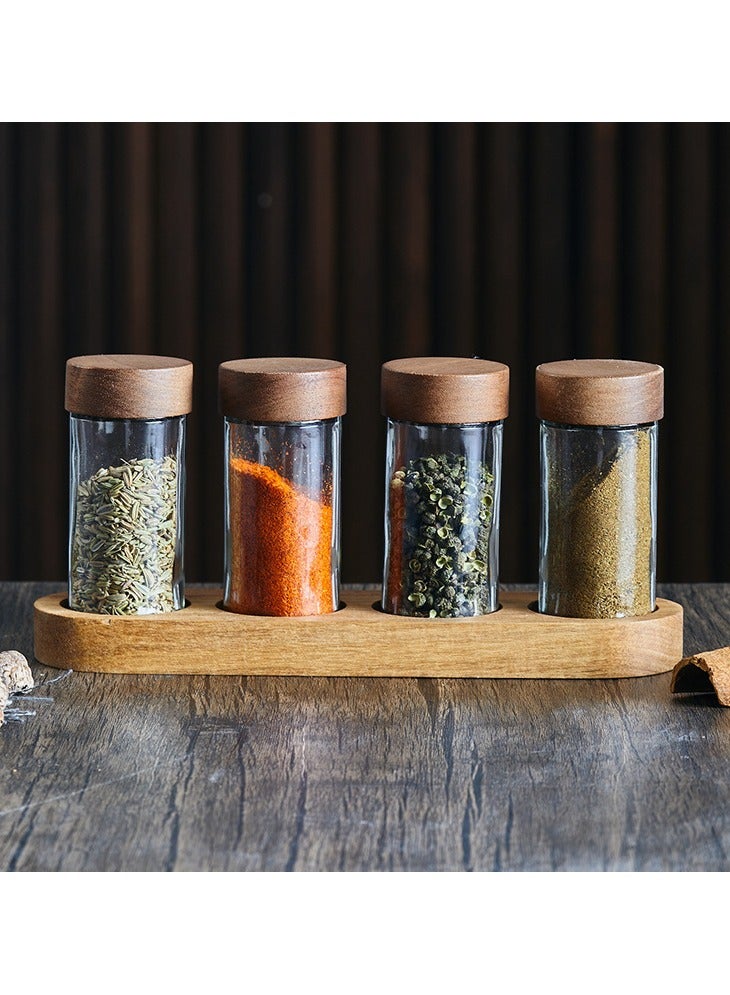 general 4-piece round glass spice jar set with wooden lids condiment jars kitchen storage containers - Image 4