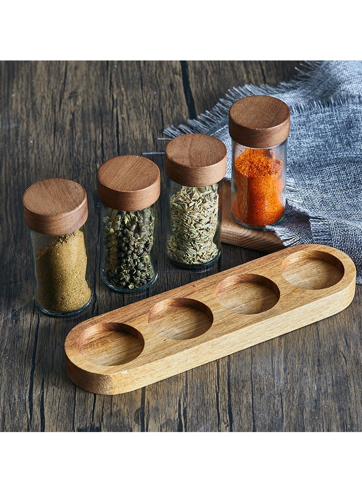 general 4-piece round glass spice jar set with wooden lids condiment jars kitchen storage containers - Image 1