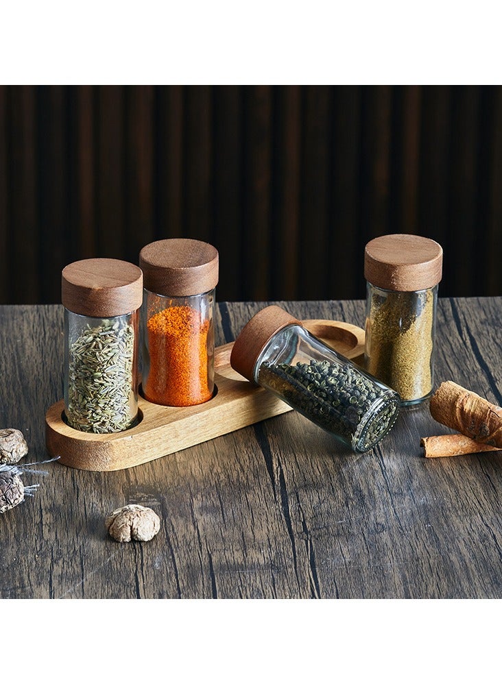 general 4-piece round glass spice jar set with wooden lids condiment jars kitchen storage containers - Image 3
