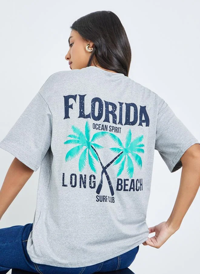 Styli Styli Grey Florida Graphic Print Relaxed Fit T-Shirt