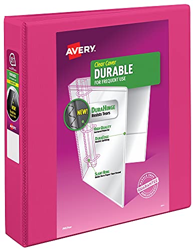 Avery Durable View 3 Ring Binder 112 Inch Slant Rings 1 Pink Binder 17833
