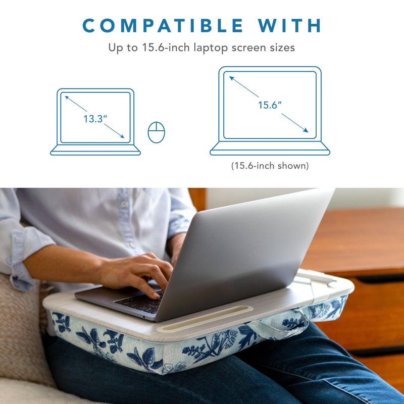 LAPGEAR Designer Lap Desk with Phone Holder and Device Ledge - Blue Blossoms - Fits up to 15.6 Inch Laptops - Style No. 45433 - Image 2