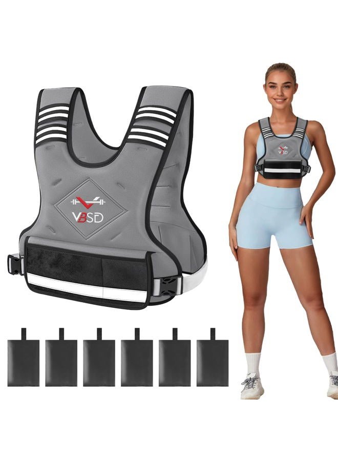 VBSD Adjustable Weighted Vest for Women Men 4-10LB Vest with 6 Ironsand Weights Body Weight Vest with Reflective Strip for Running Walking Strength Training Workouts Grey - Image 1